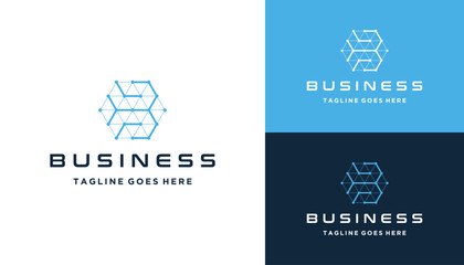Modern Initial Letter B with Digital Wire Line Dots Hexagon Framework For Futuristic Network Link Technology Logo Design © improvee design
