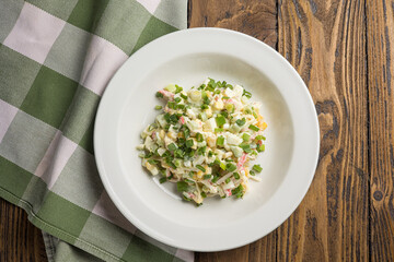 A delicious salad in a restaurant. Close up