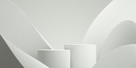 Abstract 3D realistic white background. 3D cylinder pedestal scene for cosmetic,perfume and product display presentation. 3d rendering illustration.