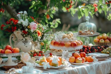 Obraz na płótnie Canvas Table of wedding reception with delicious