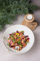 A delicious salad in a restaurant. Close up