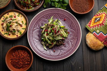 A delicious salad in a restaurant. Close up