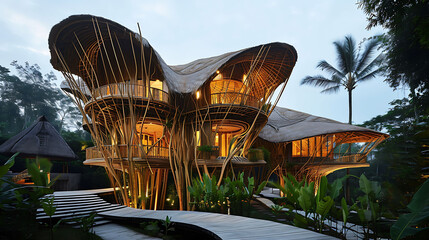 Sustainable bamboo architecture. Copy Space