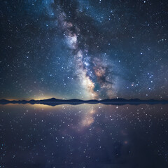 Fototapeta premium sky with stars and clouds water reflection 