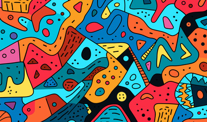 Obraz premium colorful geometric abstract doodle art collage vector seamless pattern
