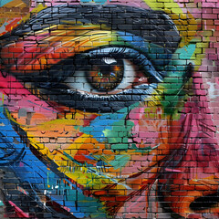 lady eye graffiti on the wall street art expressions colors on brick wall