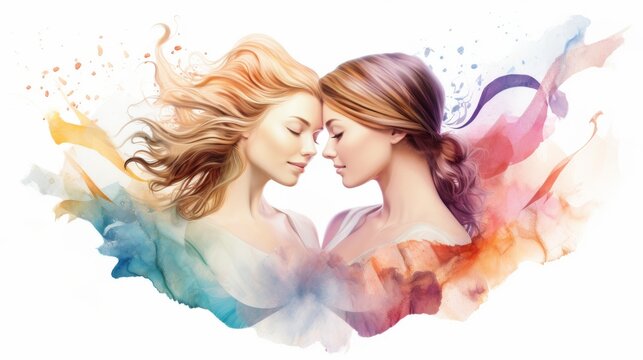 Two women connected in colorful feminine energy