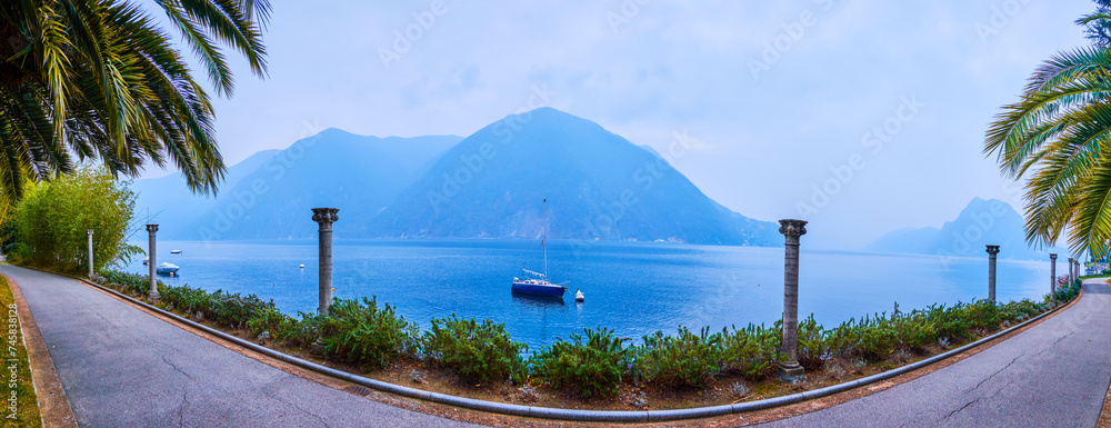 Wall mural Panorama of Park Villa Heleneum, Lake Lugano, Lugano, Switzerland