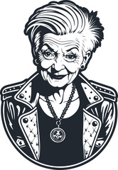 Old punk lady, old punk woman, vector illustration - 745839164