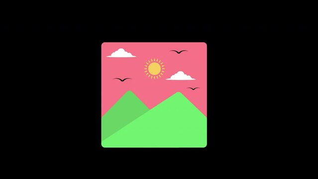 a picture of a mountain with birds flying in the sky image icon concept loop animation video with alpha channel