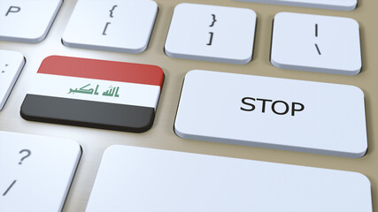 Iraq Country Flag and Stop Button 3D Illustration