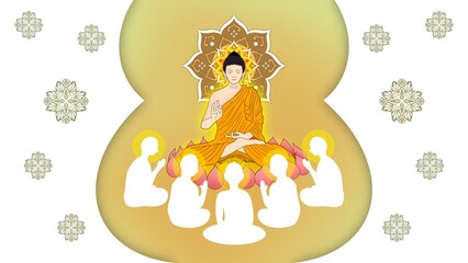 Lord of Buddha sermon to five ascetics and was enlighten become first monk of Buddhism, silhouette design, The Buddha preached His first sermon to the five monks, buddha delivering teachings - obrazy, fototapety, plakaty