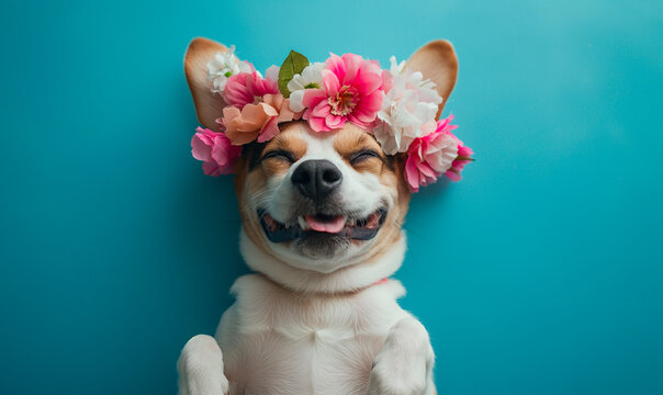 Floral Fido: Corgi Dog Adorned with Blooming Flowers