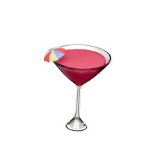Cocktail 3d icon isolated transparent background, 3d render