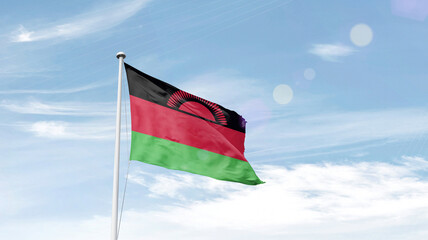 Malawi national flag cloth fabric waving on the sky.