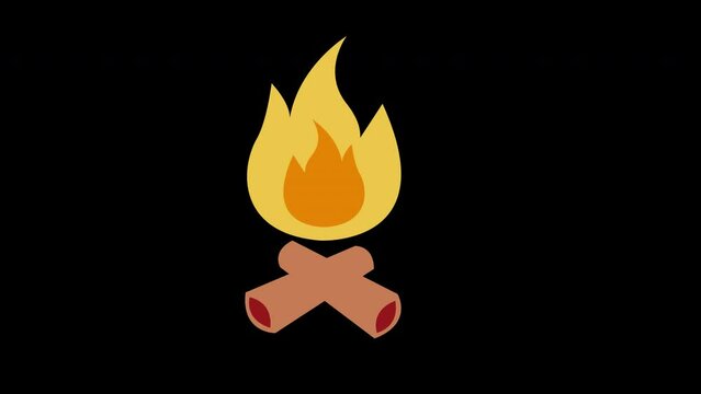 Campfire Crossed logs and fire flame icon concept loop animation video with alpha channel