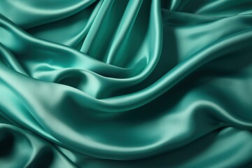 Fototapeta premium Closeup of rippled green silk fabric. Whole background.