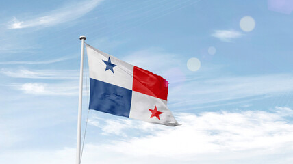 Panama national flag cloth fabric waving on the sky.