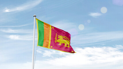 Sri Lanka national flag cloth fabric waving on the sky.