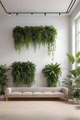 a waiting room, an eco-friendly office or an eco-friendly and minimalistic company , plants and a wall of greenery