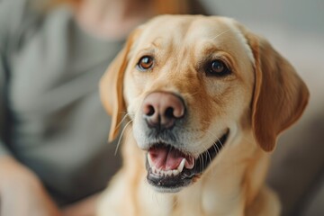 Close-up of a Joyful Labrador Retriever with a Smiling Expression.