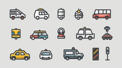Fototapeta na wymiar Icons representing autonomous driving technology, illustrating features like self-steering, adaptive cruise control, and collision avoidance