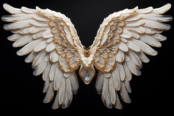 Majestic White and Gold Angel Wings Spread Open Generative AI