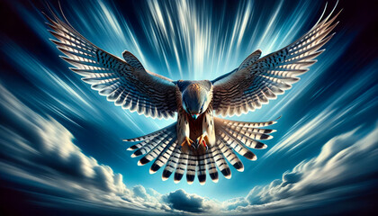 Majestic Falcon Soaring Through Vast Azure Sky - obrazy, fototapety, plakaty