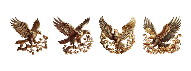 Old fashion Eagle made of gold with intricate 4 set design on  transformed background