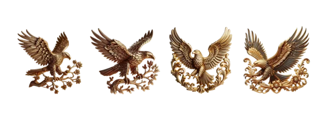 Fotobehang Old fashion Eagle made of gold with intricate 4 set design on  transformed background © Rupantar
