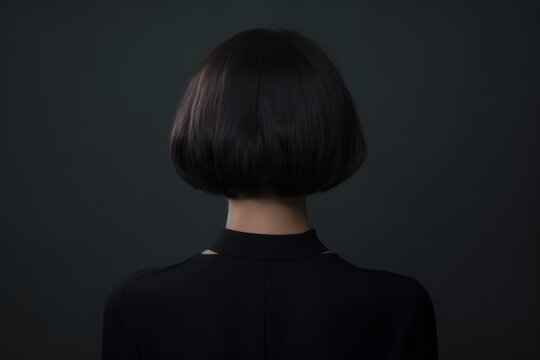 Rear view of a girl with short black hair, care and hair care concept