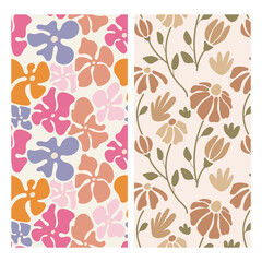 Groovy Retro Flowers pattern background wallpaper 