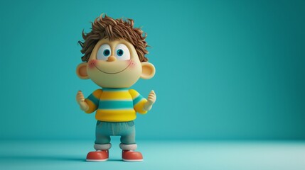 An adorable 3D animated cartoon character in a cute pose, set against a bright turquoise backdrop. 