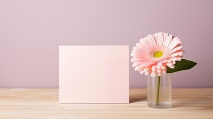 Mockup, postcard, congratulations on Mother's Day, Women's Day, wedding, birthday. Spring holidays concept. Pink, nude background with flowers.

