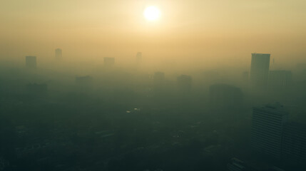 Fototapeta premium Hazy Skyline under the Veil of Urban Pollution at Sunrise