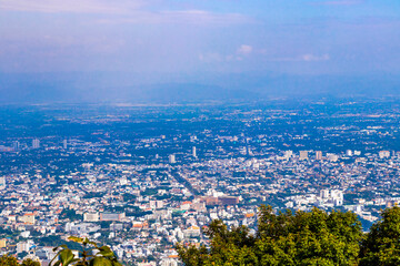 Panoramic view of city and tropical jungle Chiang Mai Thailand.