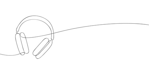 A single line drawing of a wireless headphones. Continuous line wireless earphones icon. One line icon. Vector illustration