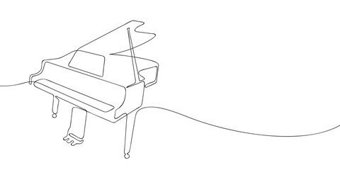 A single line drawing of a piano. Continuous line grand piano icon. One line icon. Vector illustration
