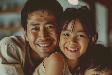 Happy Hispanic father and child, a joyful portrait capturing the love and laughter shared between a parent and their son, radiating warmth and happiness - obrazy, fototapety, plakaty