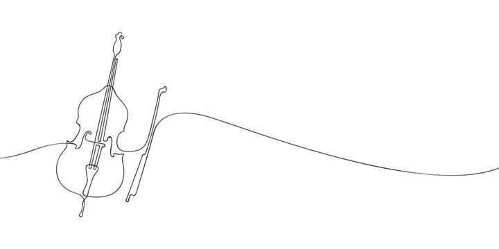 A single line drawing of a double bass. Continuous line contrabass icon. One line icon. Vector illustration