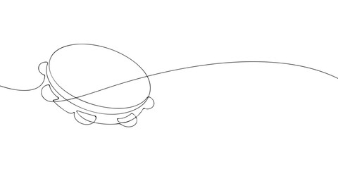 A single line drawing of a tambourine. Continuous line tambourine icon. One line icon. Vector illustration
