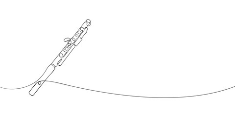A single line drawing of a flute. Continuous line flute icon. One line icon. Vector illustration © Dancepol