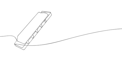 A single line drawing of a harmonica. Continuous line harmonica icon. One line icon. Vector illustration
