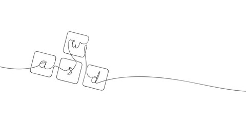 A single line drawing of a wasd key. Continuous line wasd button icon. One line icon. Vector illustration