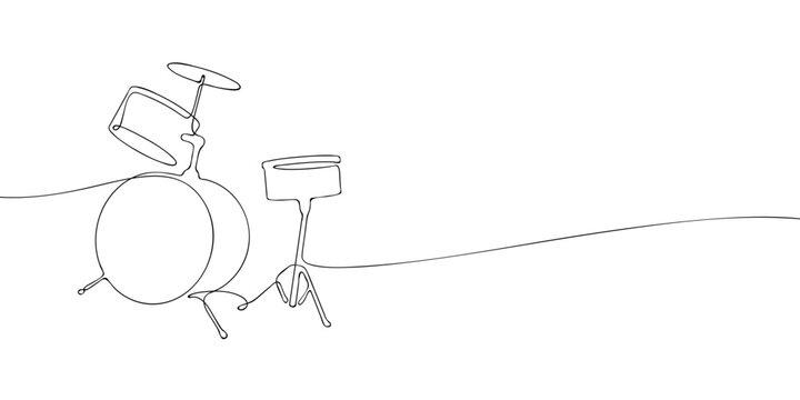 A single line drawing of a drum kit. Continuous line drums icon. One line icon. Vector illustration