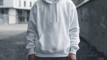 Blank white hoodie mockup on gray background