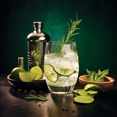 Refreshing Elegance: Classic Gin and Tonic with Cucumber and Rosemary Garnish