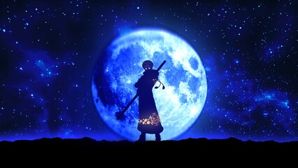 Fototapeta na wymiar Anime character on the background of the moon, doctor, illustration, anime background 