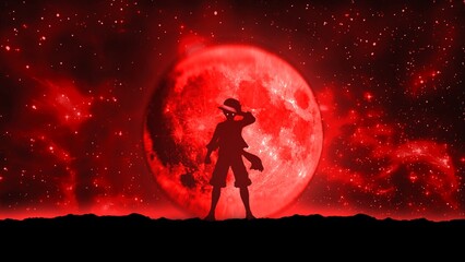 Anime character on the background of the moon, captain, illustration, pirates