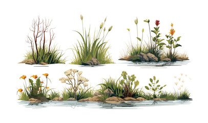 marsh vegetation set isolated vector style with transparent background illustration